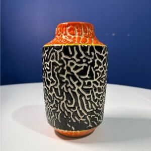 Vintage Black and Orange Textured Vase